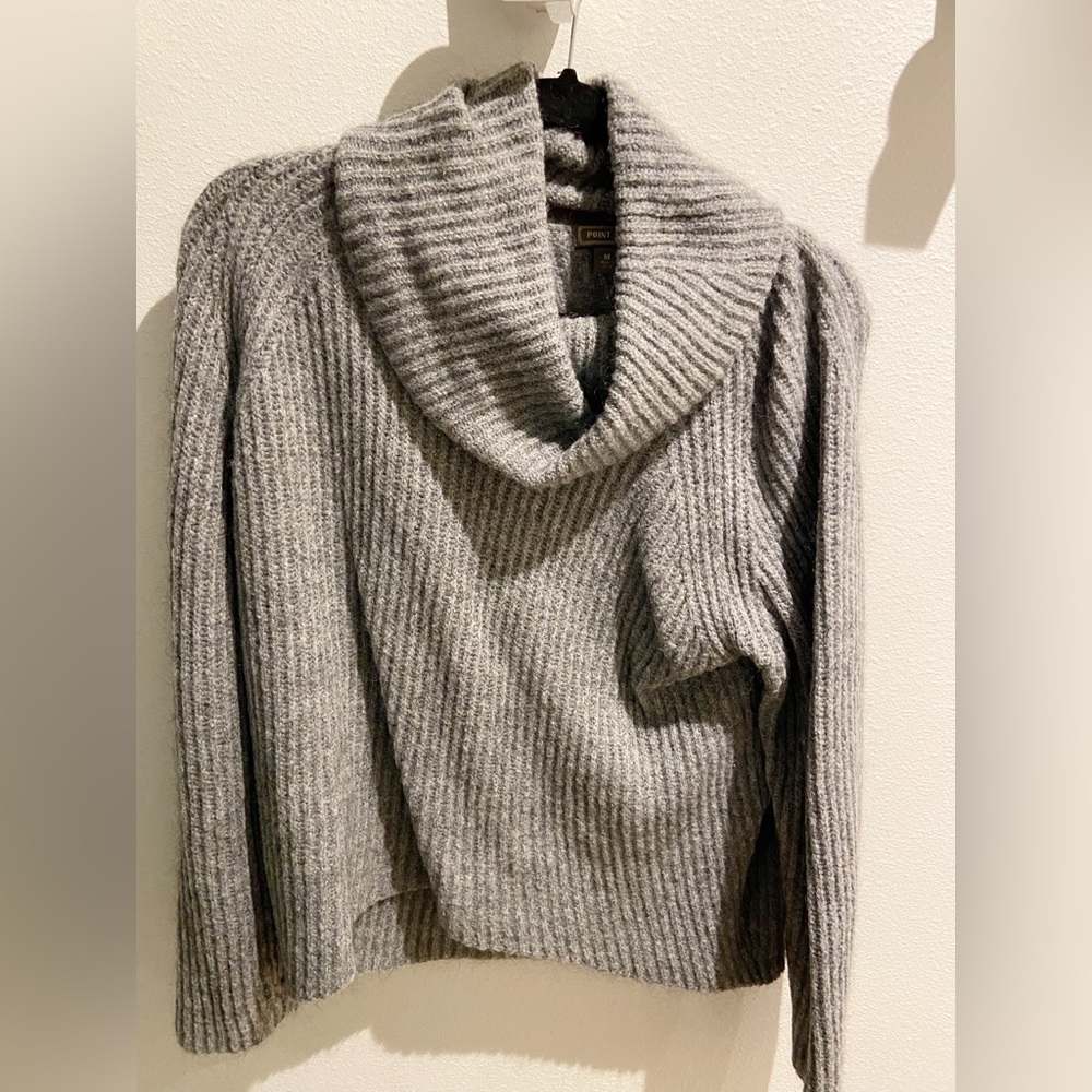 Point Sur (J. Crew) Grey Chunky Wool & Mohair blend  Cowlneck Sweater, Size M